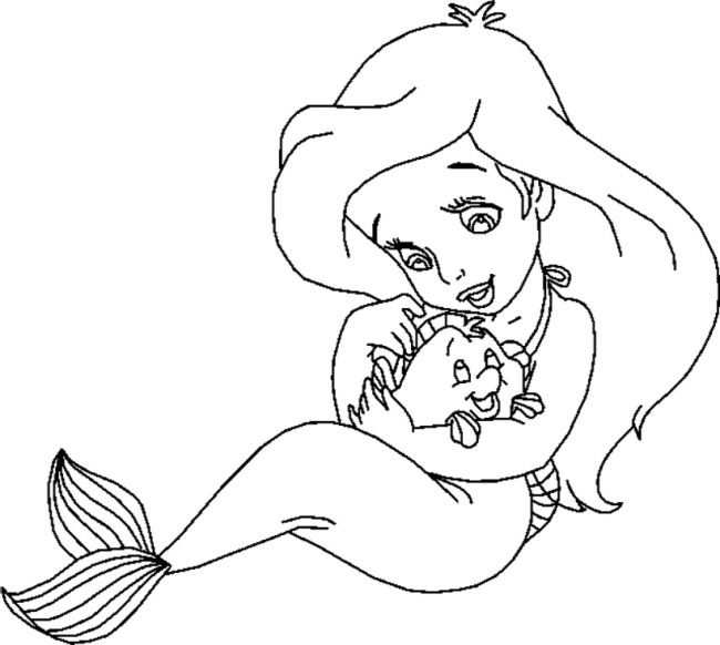Cute Little Ariel With Grimbsby Disney Princess Coloring Pages