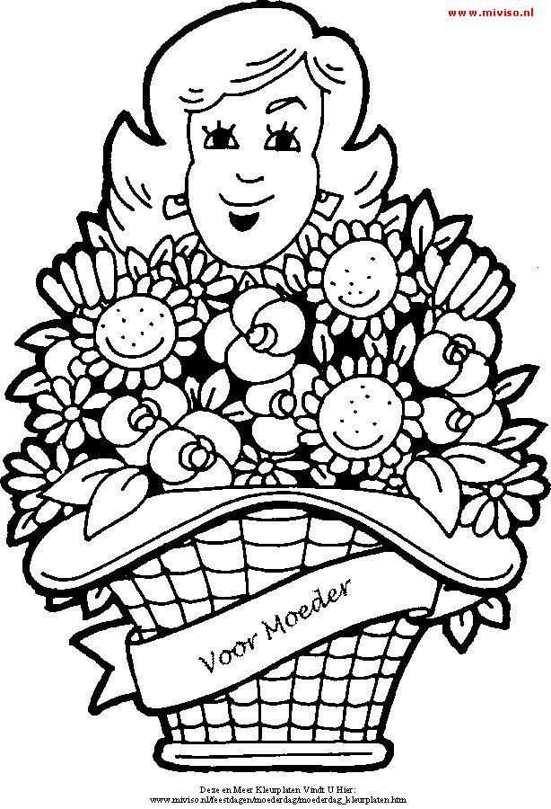 Kleurplaat Van Een Grote Mand Vol Bloemen Voor Moederdag Mom