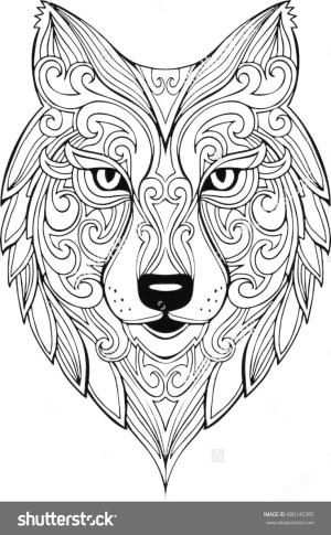 Vector Hand Drawn Doodle Wolf Head Illustration Zentangle