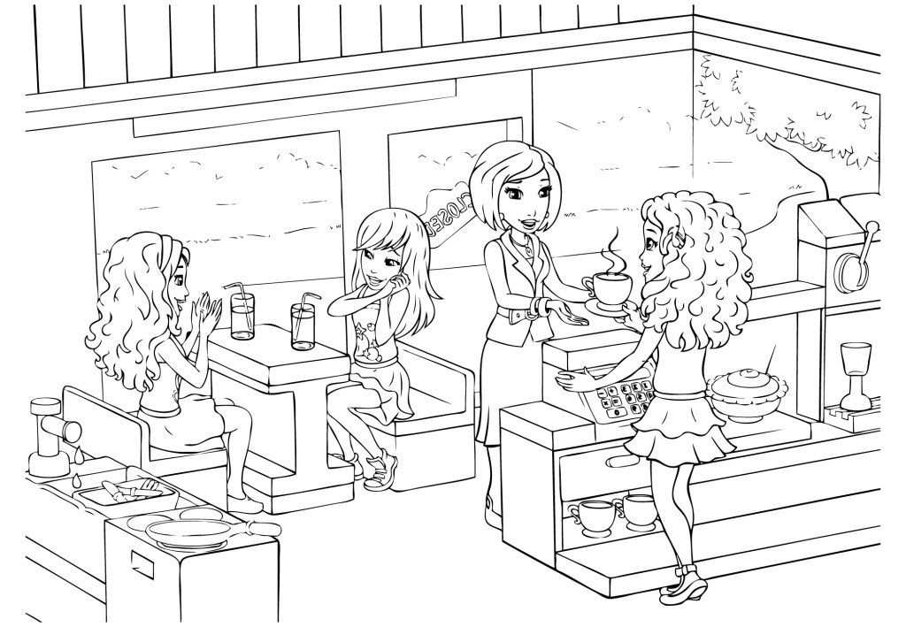 Lego Friends Coloring Pages At Cafe With Images Lego Coloring