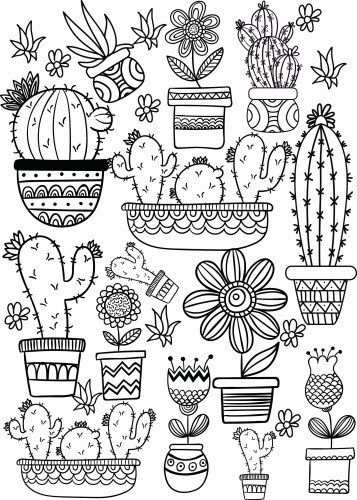 Cactus And Succulent Printable Adult Coloring Pages Easy