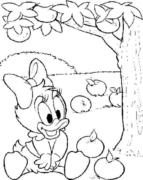 Baby Daisy Duck In Tree Apple Coloring Page Mickey Coloring