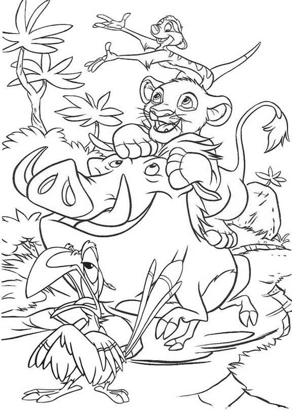 Simba Pumbaa Zazu And Timon Coloring Page Of The Lion King Lion