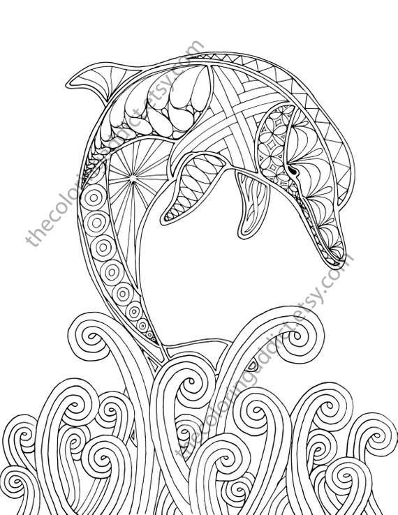 Dolphin Coloring Page Adult Coloring Sheet Nautical Coloring