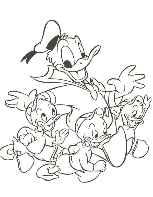 Afdrukken Kleurplaat Donald Met Kwik Kwek En Kwak Disney