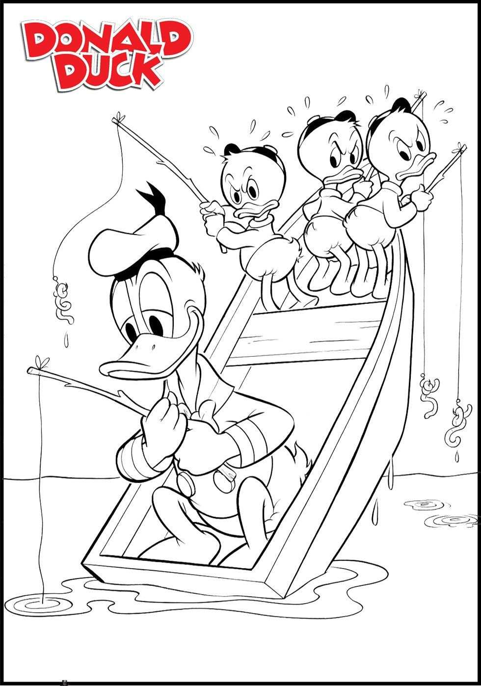 Donald Duck And His Nephiews Fishing Coloring Pages 02 Cartoon