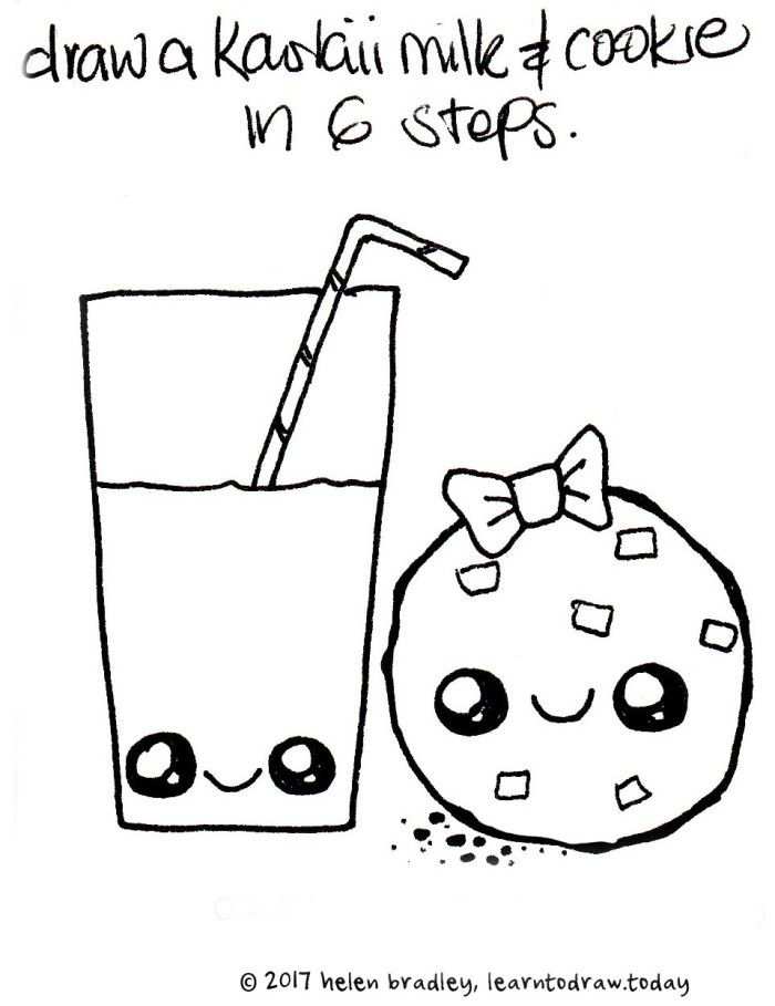 Learn To Draw A Kawaii Milk And Cookies Oh So Cute Eten Teken