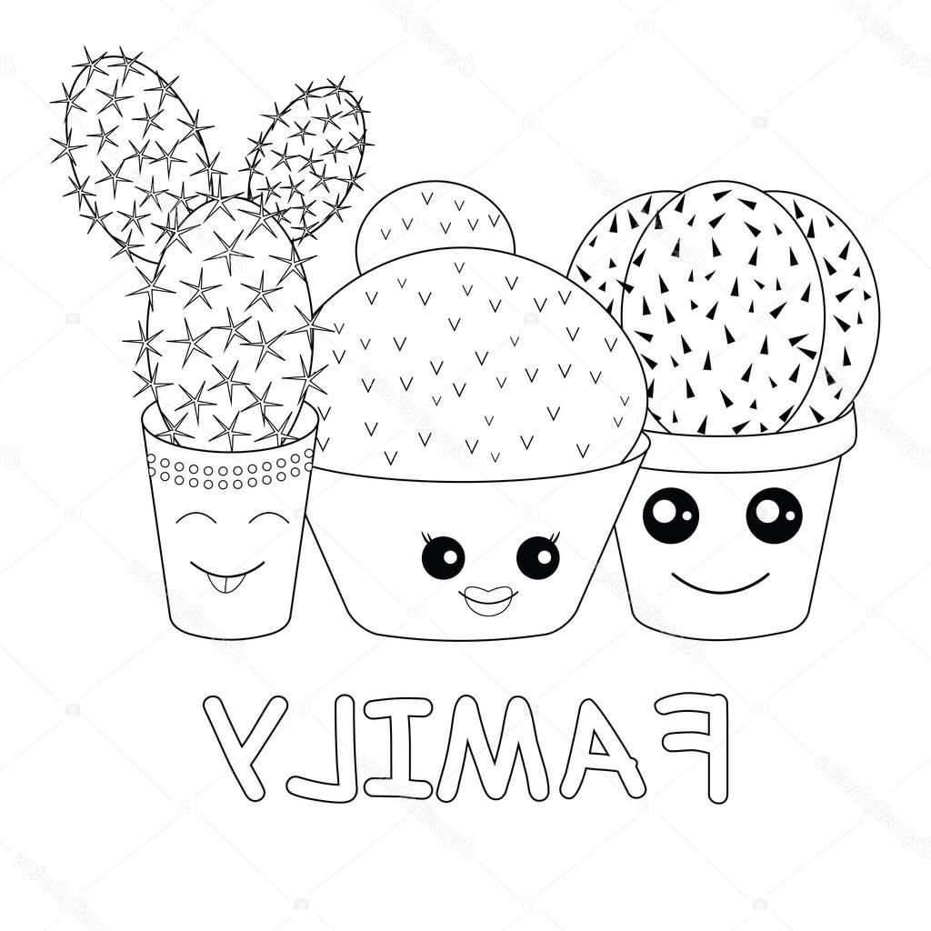 Kleurplaat Kawaii Cactus