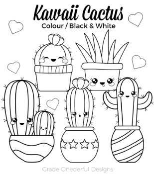 Kleurplaat Kawaii Cactus