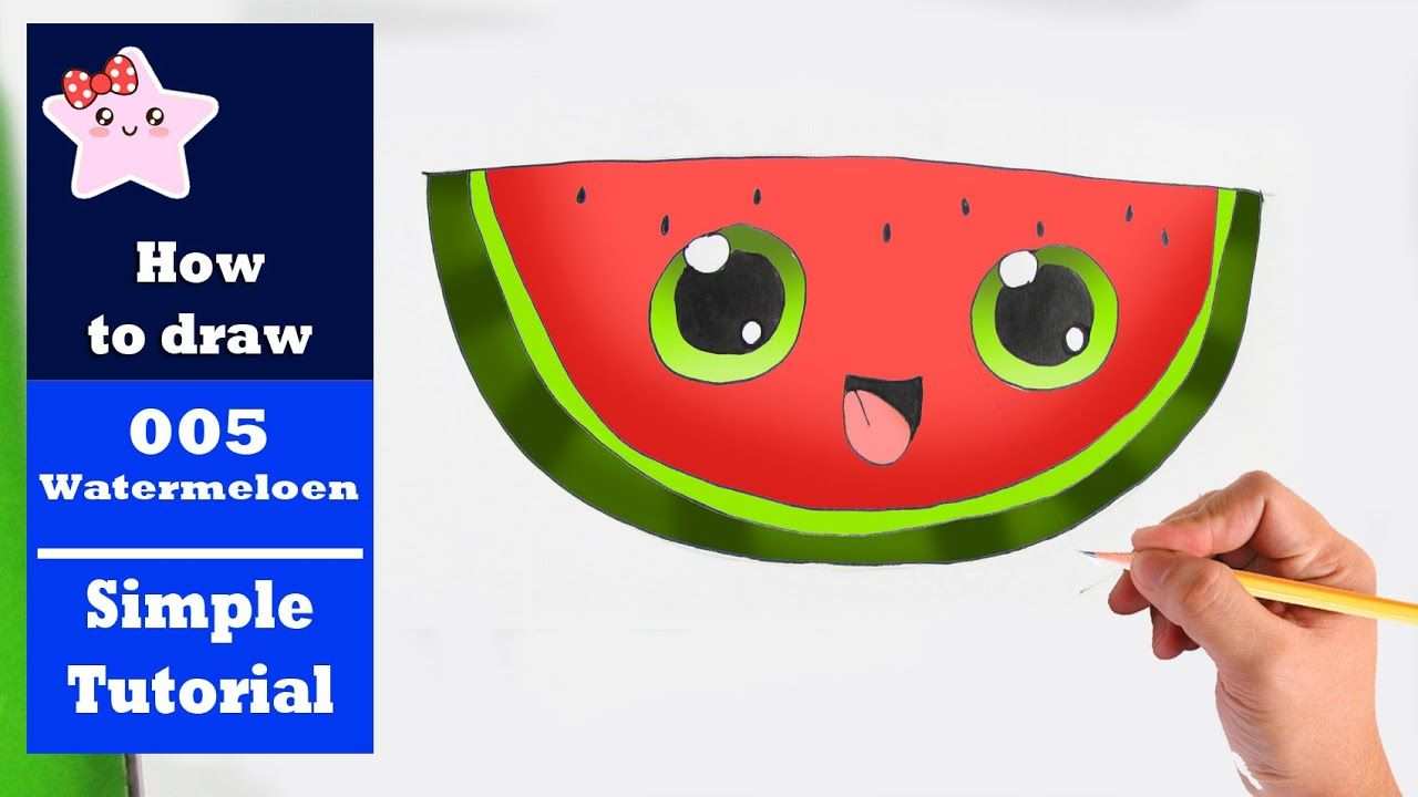 Hoe Teken Je Een Watermeloen Kawaii Beginners Tekenen Les 005