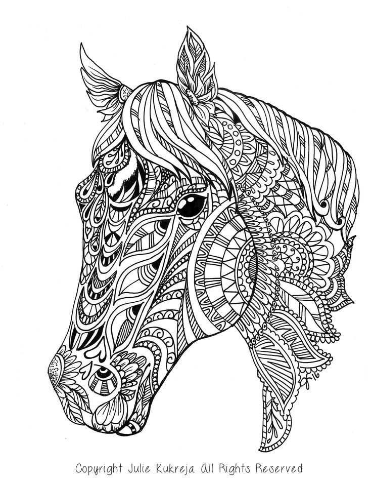 Horse Adult Coloring Page Gift Wall Art Mandala Zentangle With