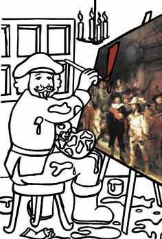 Kleurplaat Nachtwacht Rembrandt Schlidert Kidsnfunkids N Fun