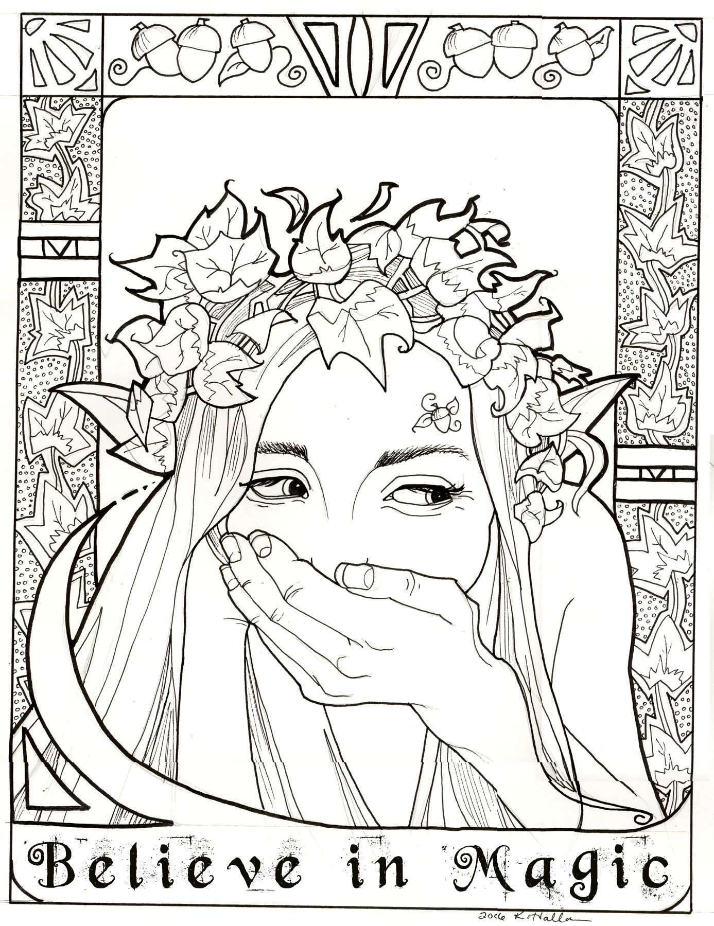 Believe In Magic Coloring Page Leafy Elf By Khallion Deviantart