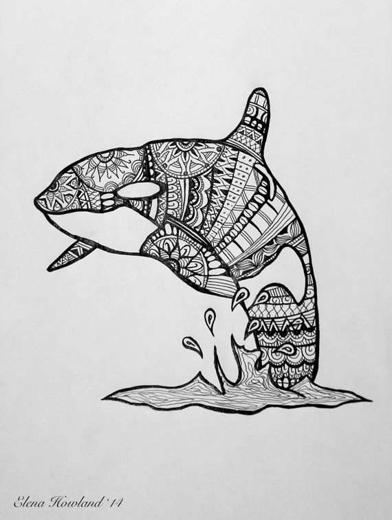 Print Of An Orca Whale Detailed Ink Drawing By Artwithelena