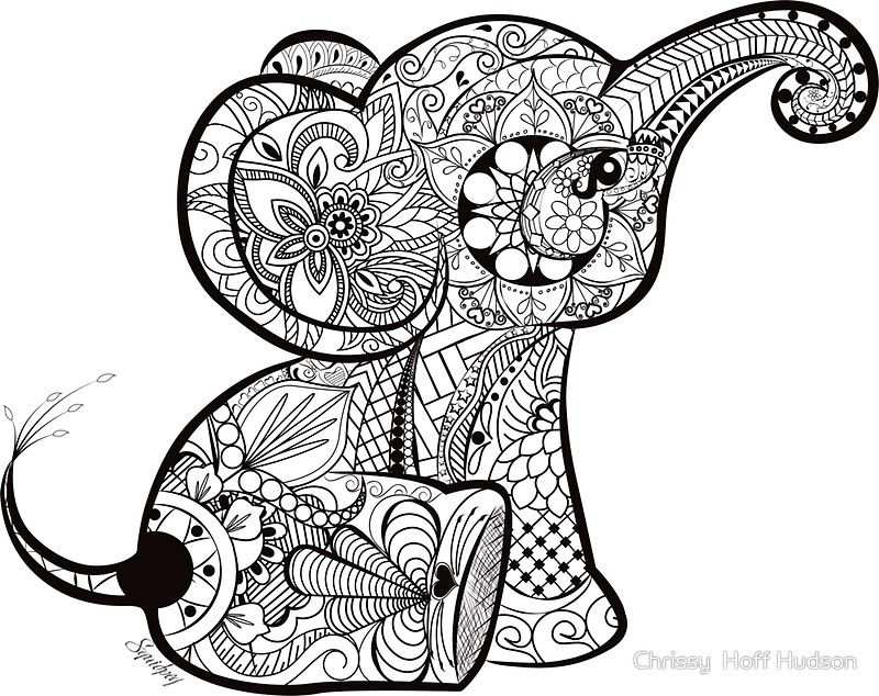 Olifantje Zen Lijntekeningen Illustrator Mandala Kleurplaten