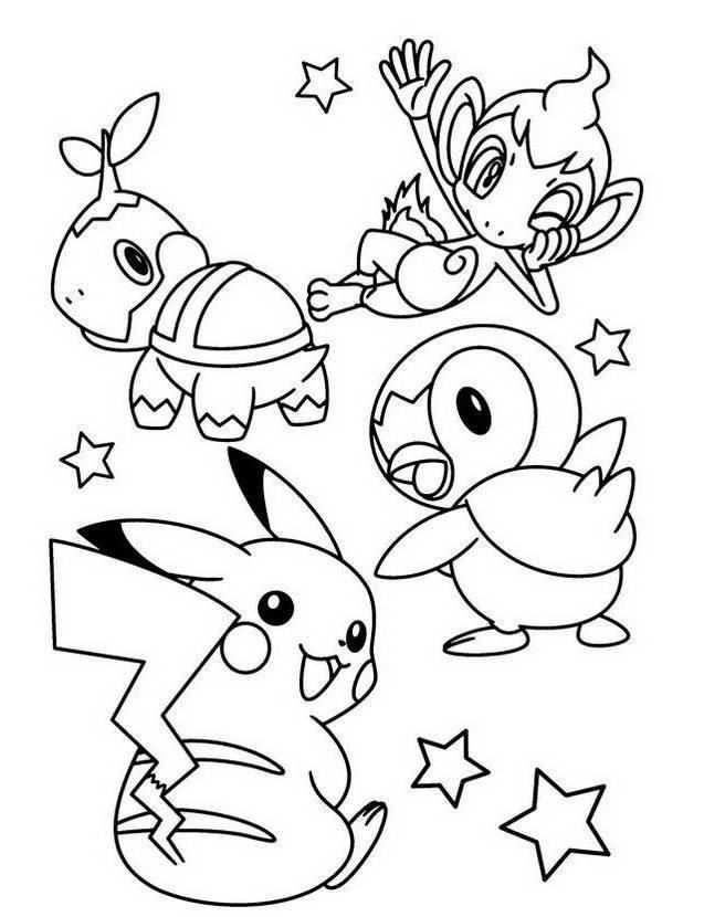 Kleurplaat Chimchar Turtwig Piplup Pikachu Pokemon Coloring Page