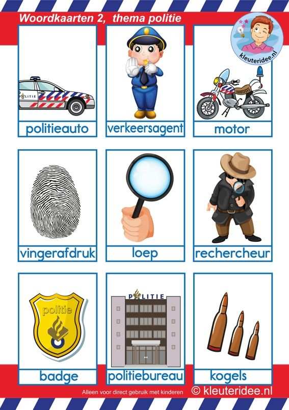 Woordkaarten 2 Voor Kleuters Thema Politie Politie Thema