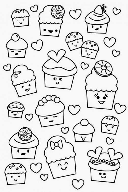 Poofy Cheeks Printable Kawaii Valentine Cupcake Coloring Page