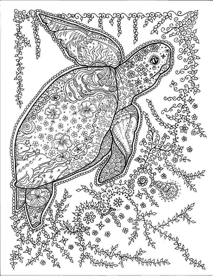 Turtle Ocean Sea Abstract Doodle Zentangle Paisley Coloring Pages