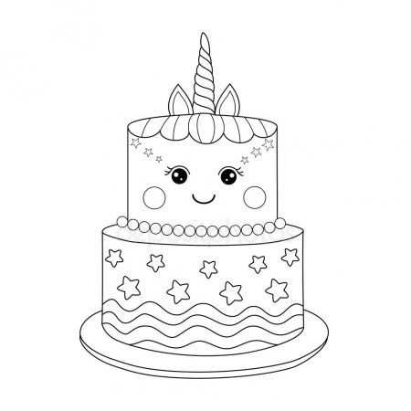 Unicorn Taart Kleurplaat Boek Voor Volwassen Vectorillustratie