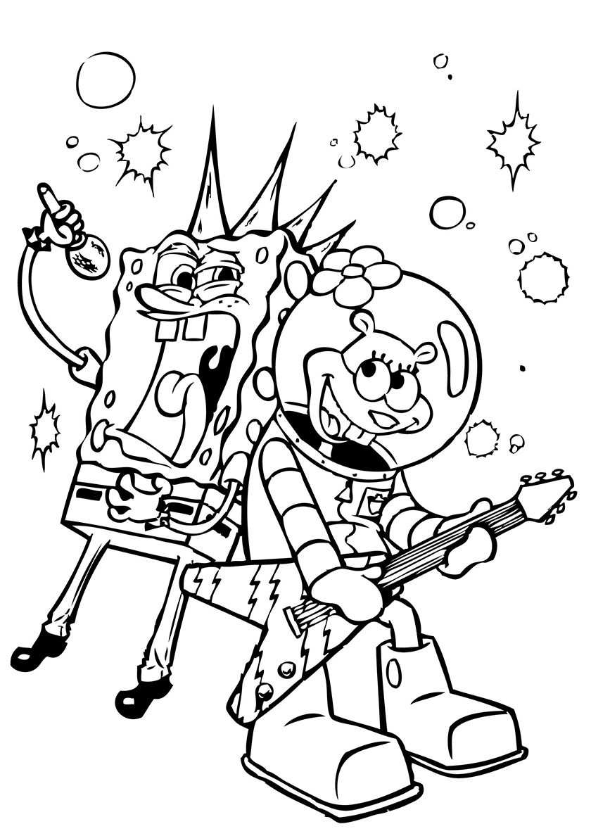 Sandy And Sponge Rock Stars With Images Cartoon Coloring Pages