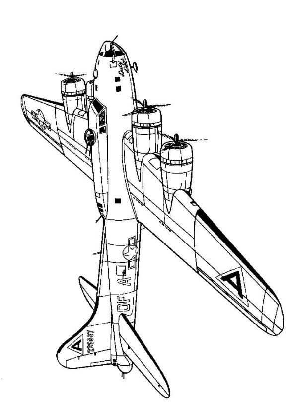 Coloring Page Wwii Aircrafts Boeing F17b Fortress 1942 Airplane