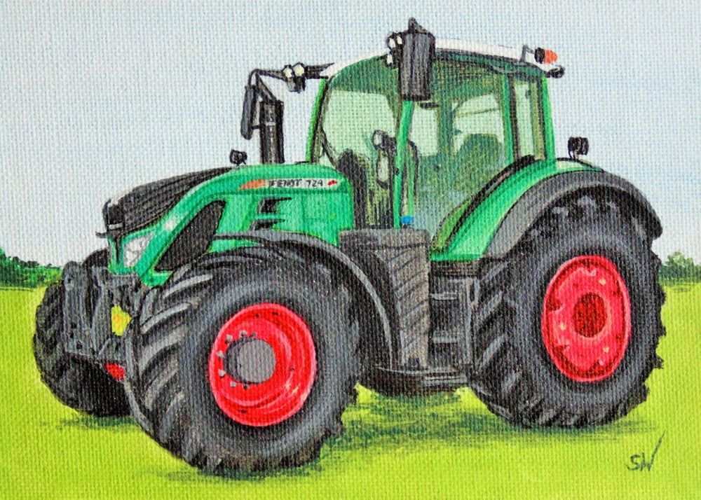 Fendt Tractor Mini Painting Acrylic On Canvas Board Realism