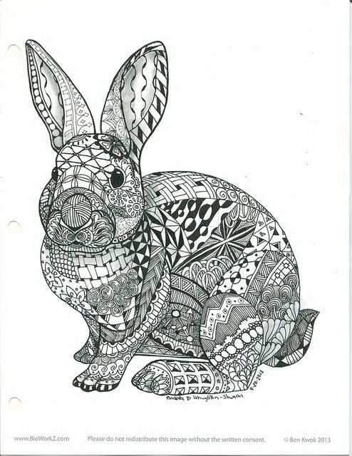 Ornamental Rabbit1 Mozaiekpatronen Dieren Kleurplaten En