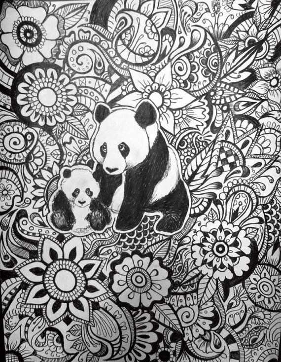 Panda Floral Design By Byjamierose On Etsy Kleurplaten Kleuren