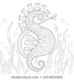 Peacock Adult Antistress Coloring Page Black Stockvector