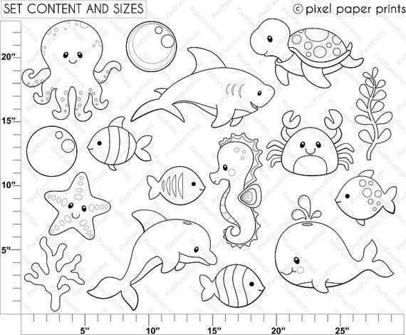 Sea Animals Digital Stamps Clipart Met Afbeeldingen