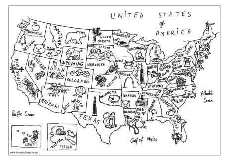 Usa Map Colouring Page Noord Amerika Kleurplaten Thema
