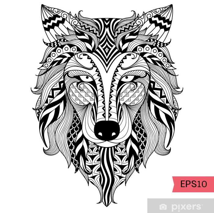 Fotobehang Detail Zentangle Wolf Voor Kleurplaat Tattoo T