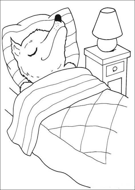 Kleurplaat Roodkapje Wolf Slaapt In Oma S Bed Met Afbeeldingen