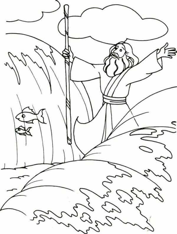 Moses Moses Divide The Red Sea With His Stick Coloring Page