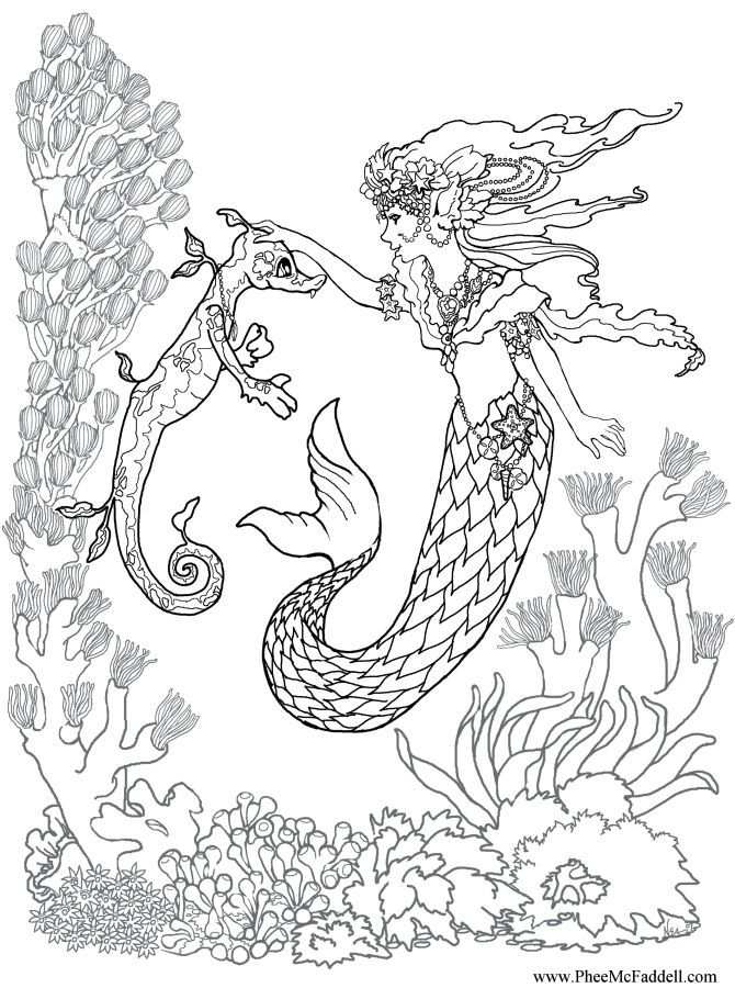 Kleurplaat Zeemeermin Realistic Mermaid Coloring Pages Download