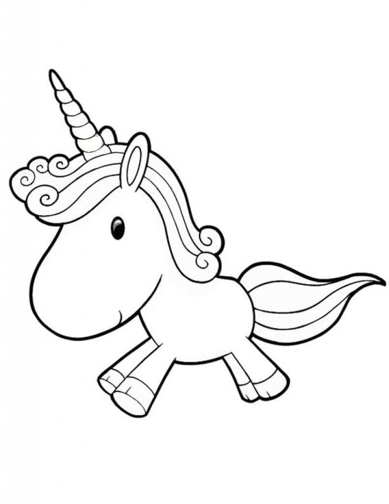 Cute Baby Unicorn Running Free Coloring Page For Preschoolers