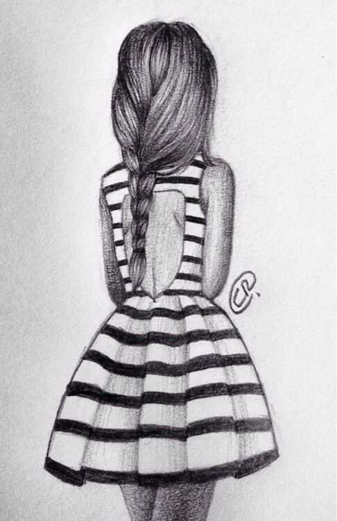 Girl Fashion Dress Drawing Stripes Eenvoudige Tekeningen Meiden