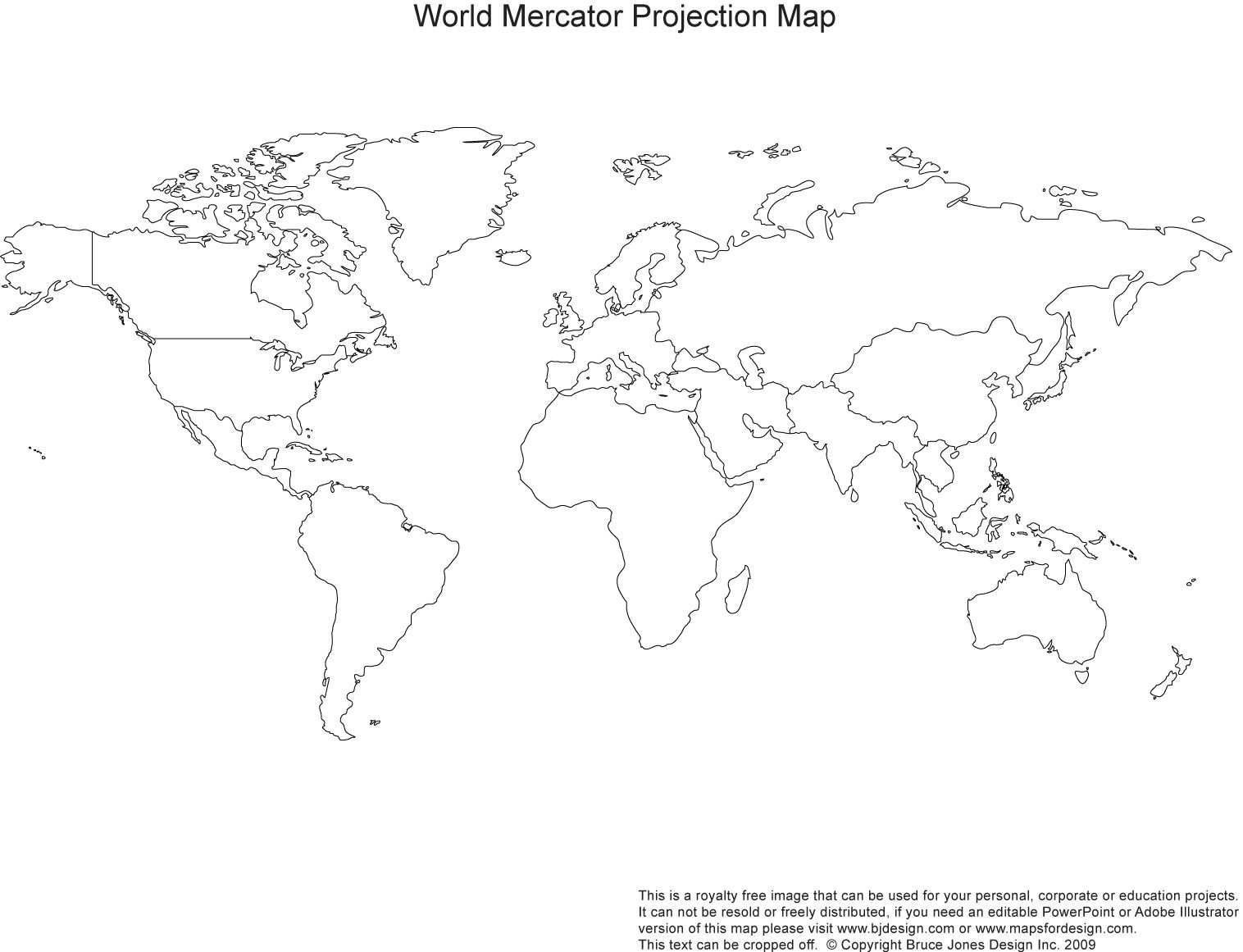 World Mercator Continents Map Printable Blank Royalty Free Jpg
