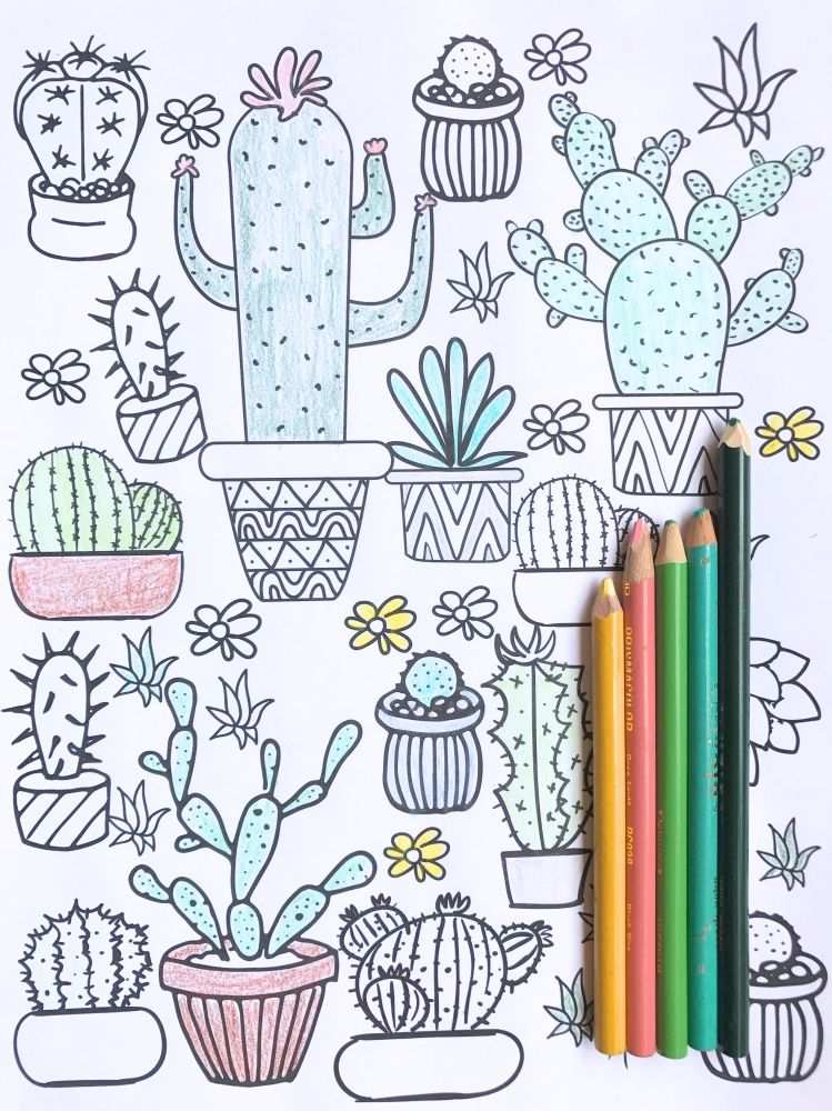 Kleurplaat Kawaii Cactus